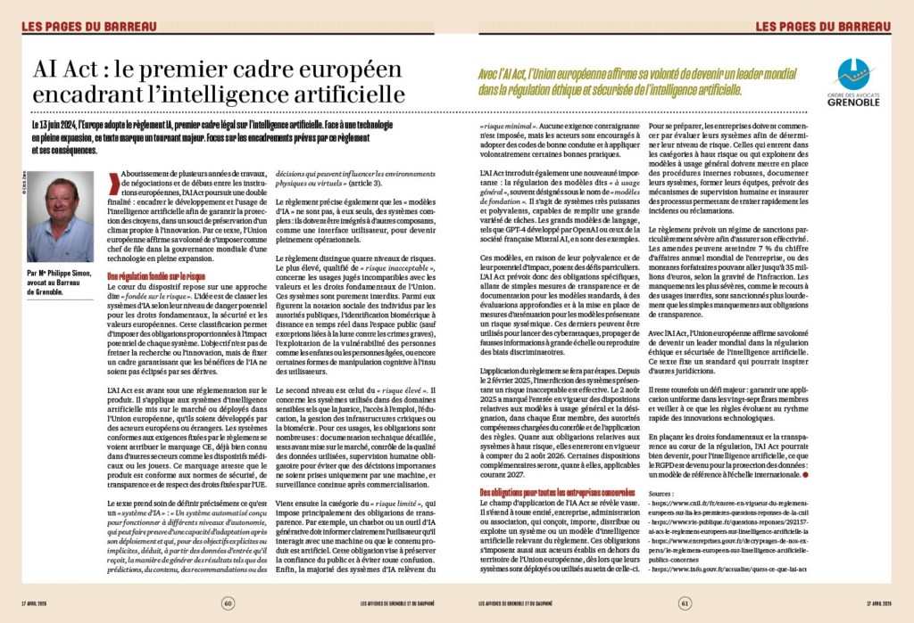 AI Act réglementation intelligence artificielle Union européenne avocat Grenoble